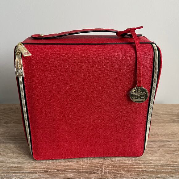 Estee Lauder Red Faux Leather Train Case Travel Makeup Bag - Picture 2 of 10